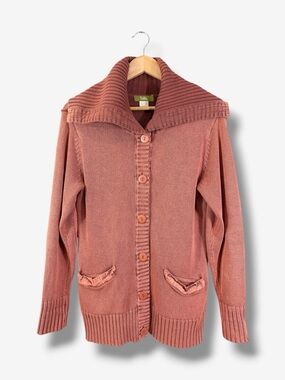 Pulp Shawl Collar Cardigan Size S Rust Red Brown Elbow Patch Lagenlook Grandpa
